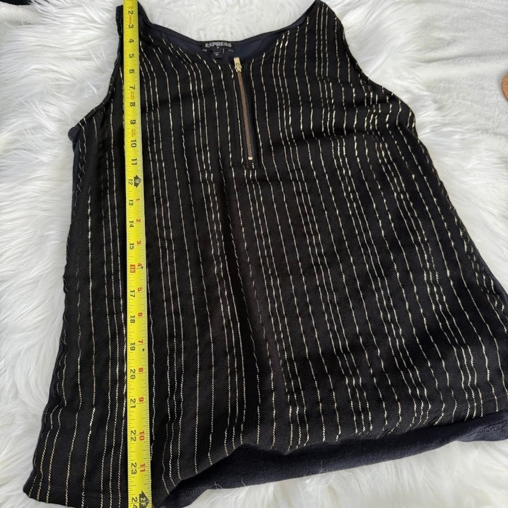 Express Tank Top Womens Small Black Gold Metallic Pinstripe Zip Excellent Glam - Picture 5 of 6